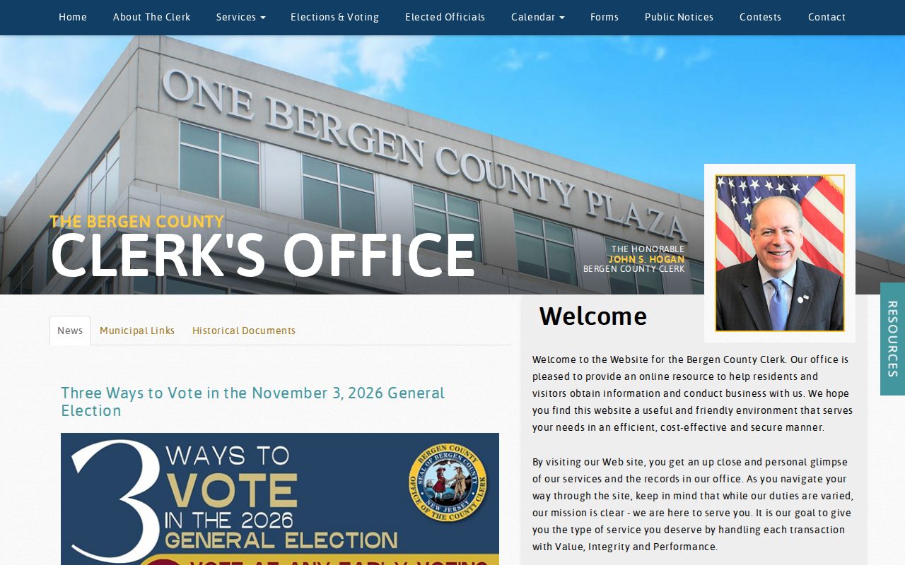 Bergen residents directory view of the Bergen County Clerk records landing page