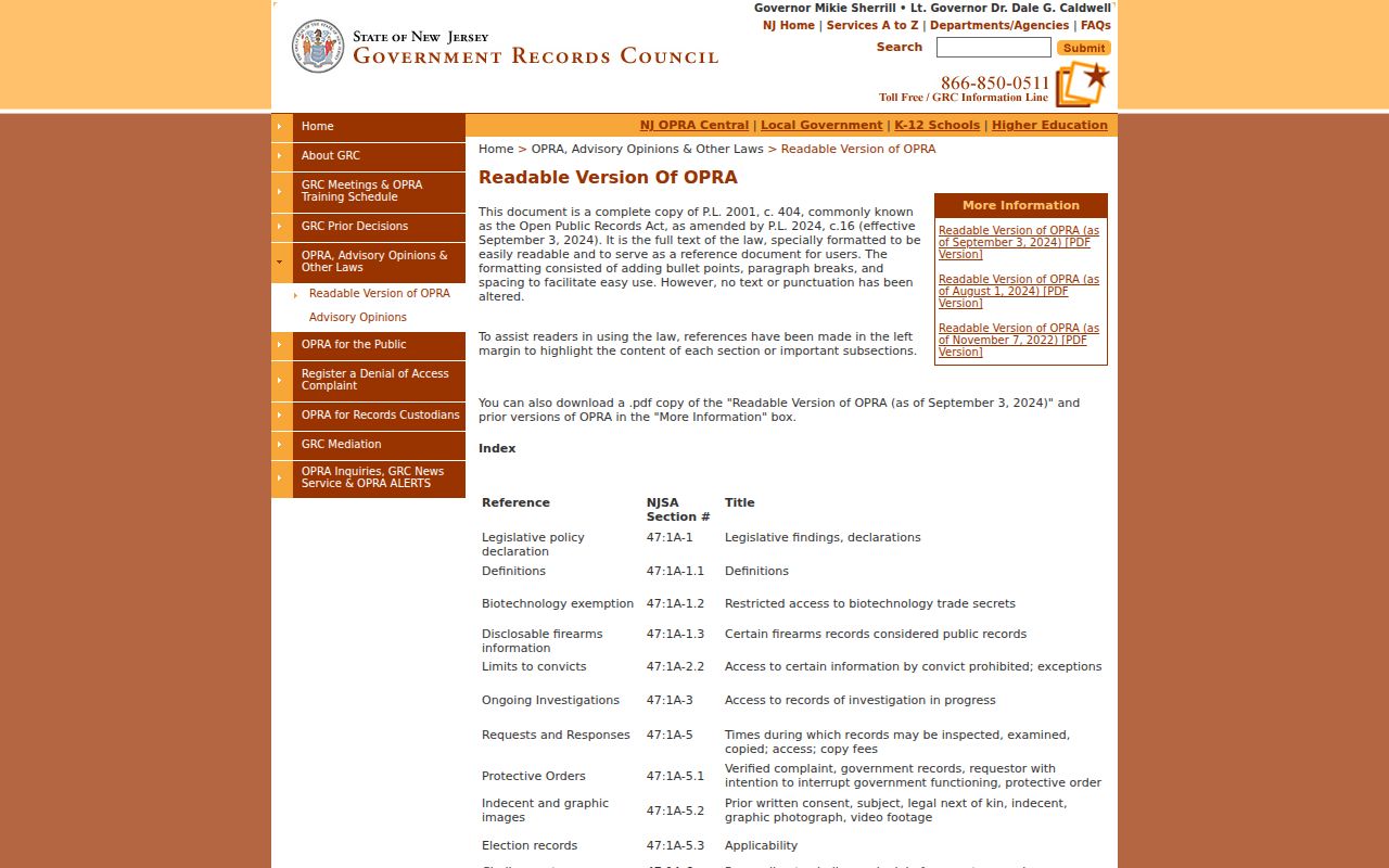 Bergen residents directory view of New Jersey Open Public Records Act reference