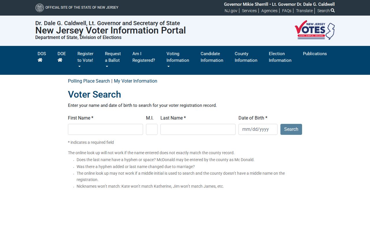 Bergen residents directory view of NJ Voter Search