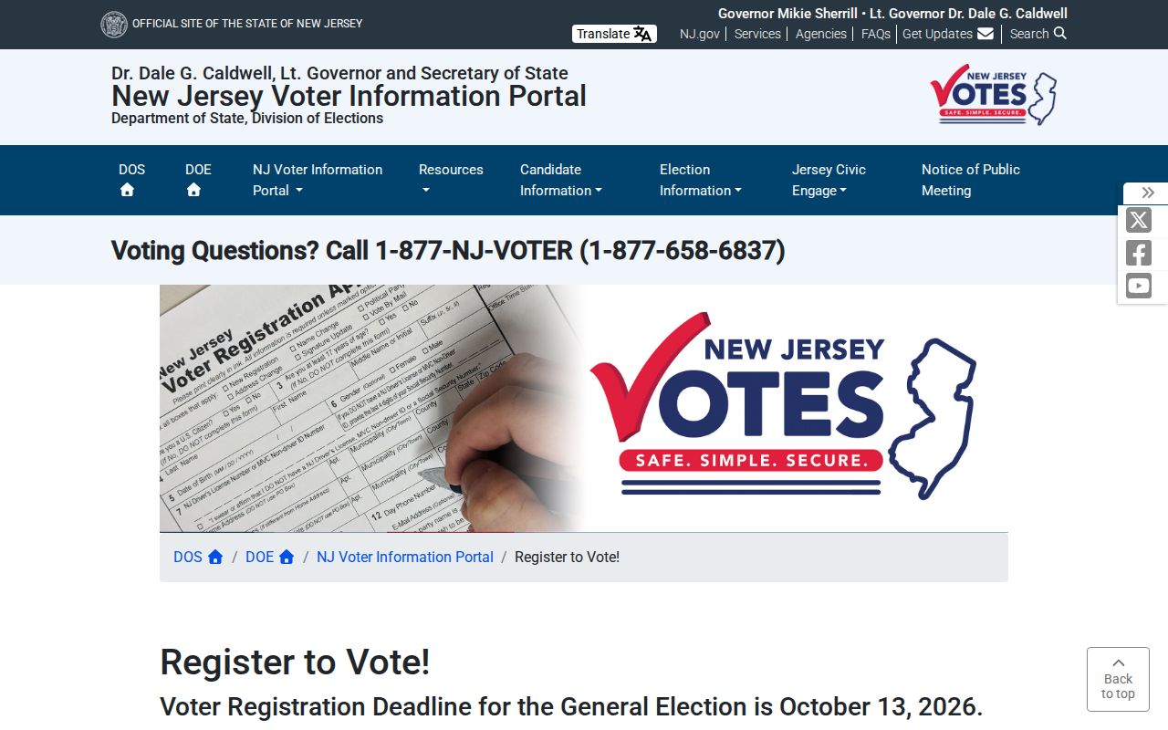 Bergen residents directory view of the New Jersey voter registration hub