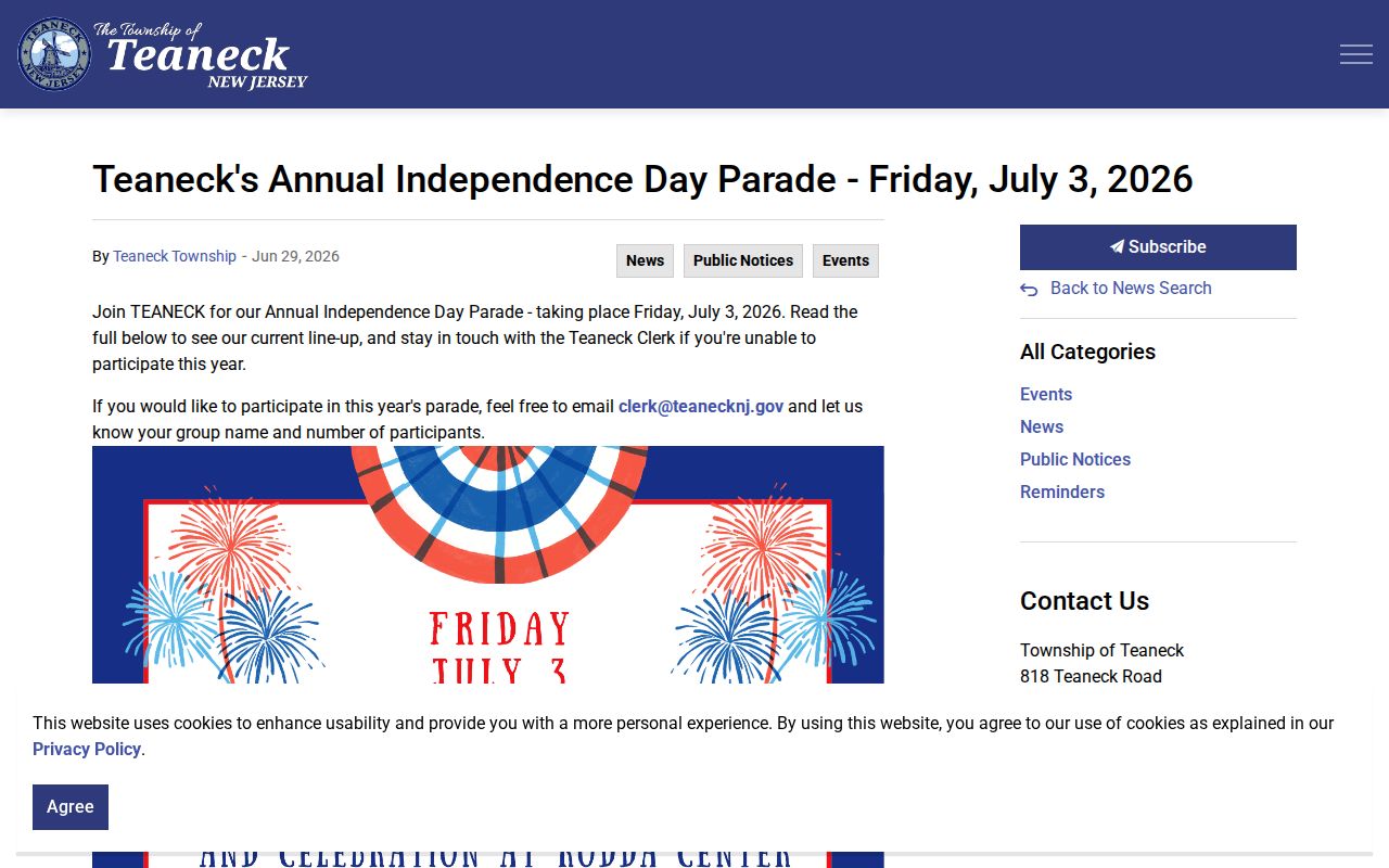 Bergen neighbors reference showing Teaneck civic and neighborhood association notice