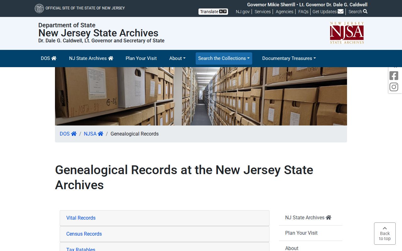 Bergen previous residents archive route at the New Jersey State Archives