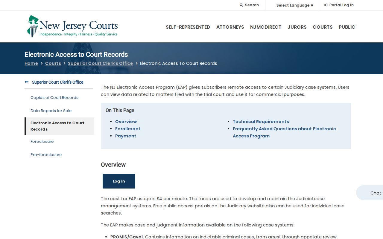 Bergen resident lookup reference showing New Jersey Courts electronic access information