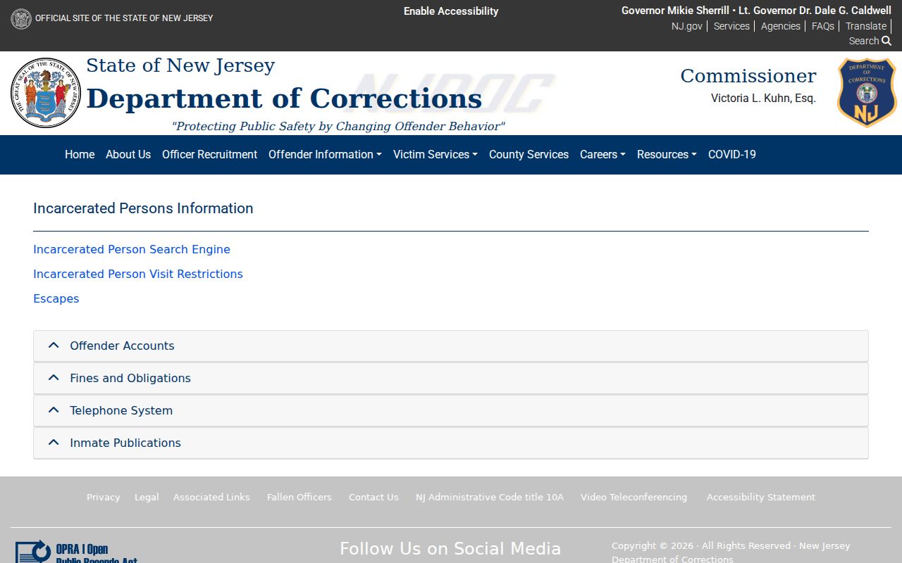 Bergen resident lookup reference for New Jersey Department of Corrections offender information