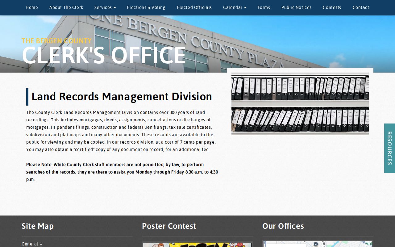 Bergen street directory view of County Clerk Registry and Land Records services