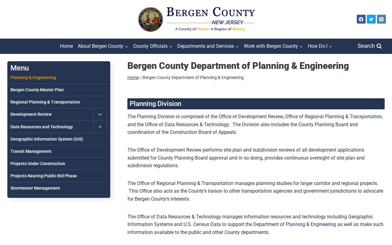 Bergen street directory view of county planning and GIS information