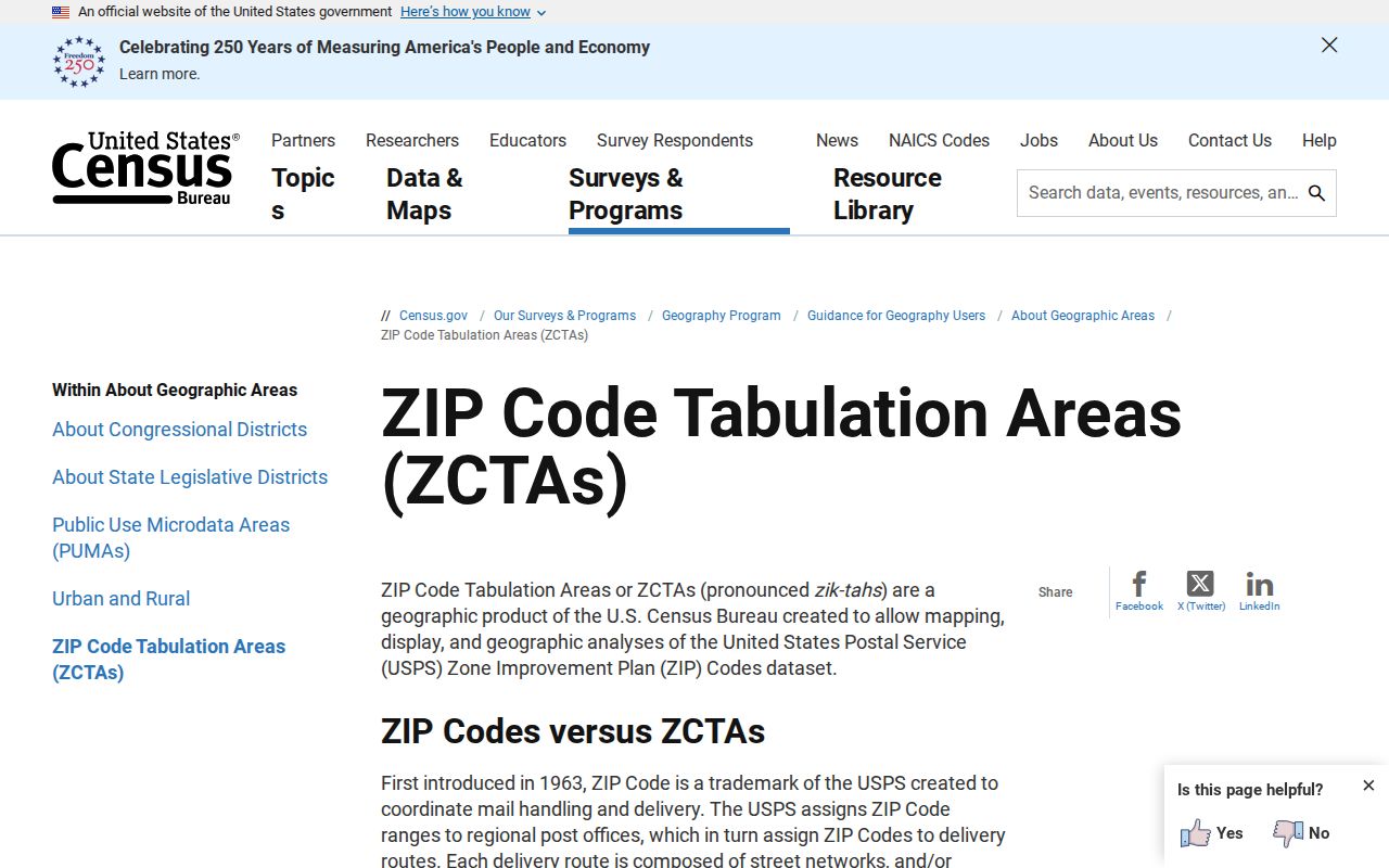 Bergen ZIP code directory view of Census ZIP Code Tabulation Area guidance